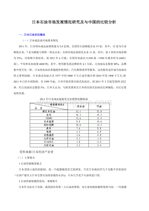 日本石油市场发展情况研究及与中国的比较分析Word下载.doc