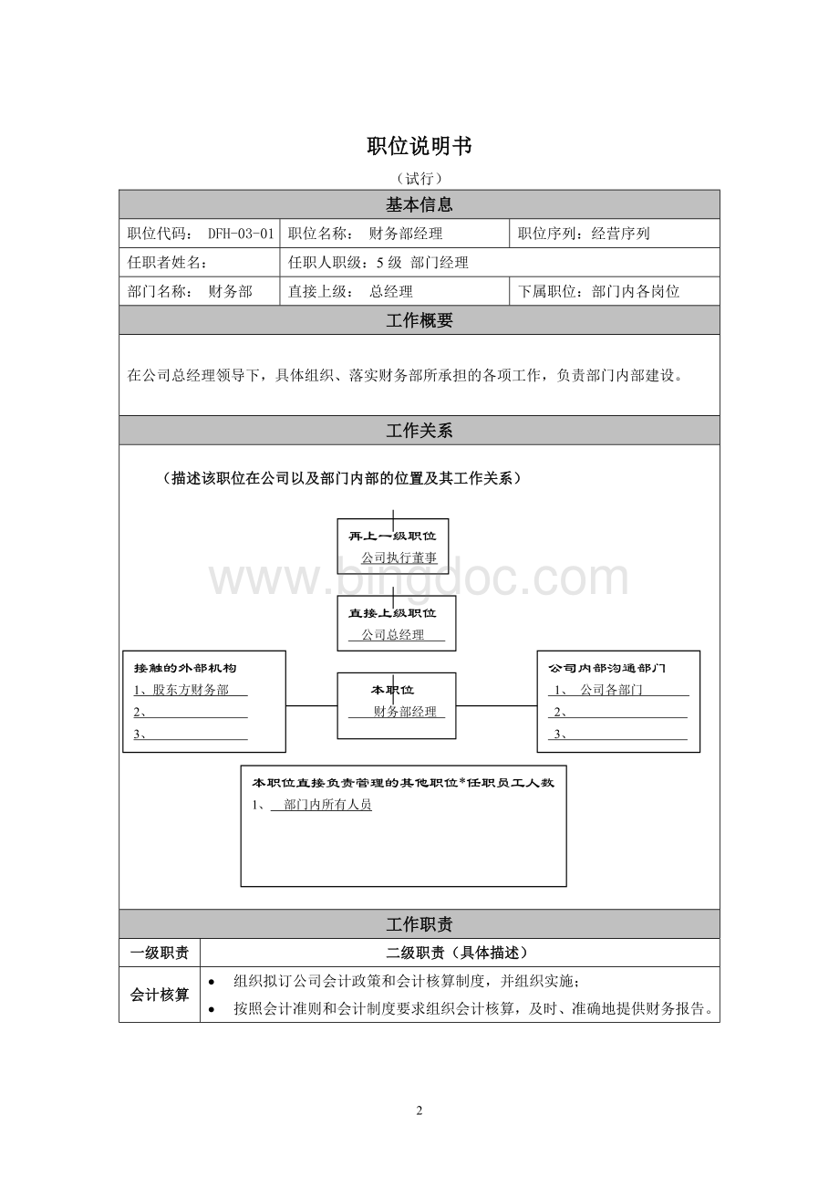 高科技公司财务部职位设置及职位说明书.doc_第2页