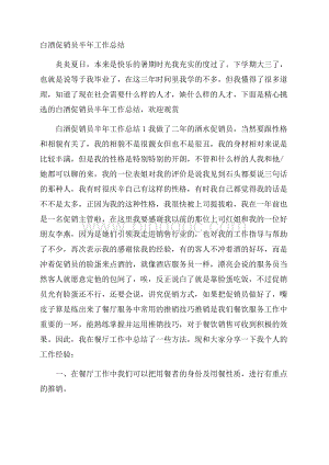 白酒促销员半年工作总结Word格式.docx