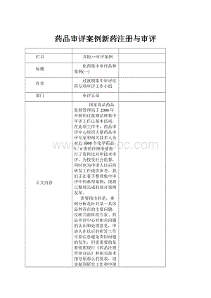 药品审评案例新药注册与审评文档格式.docx