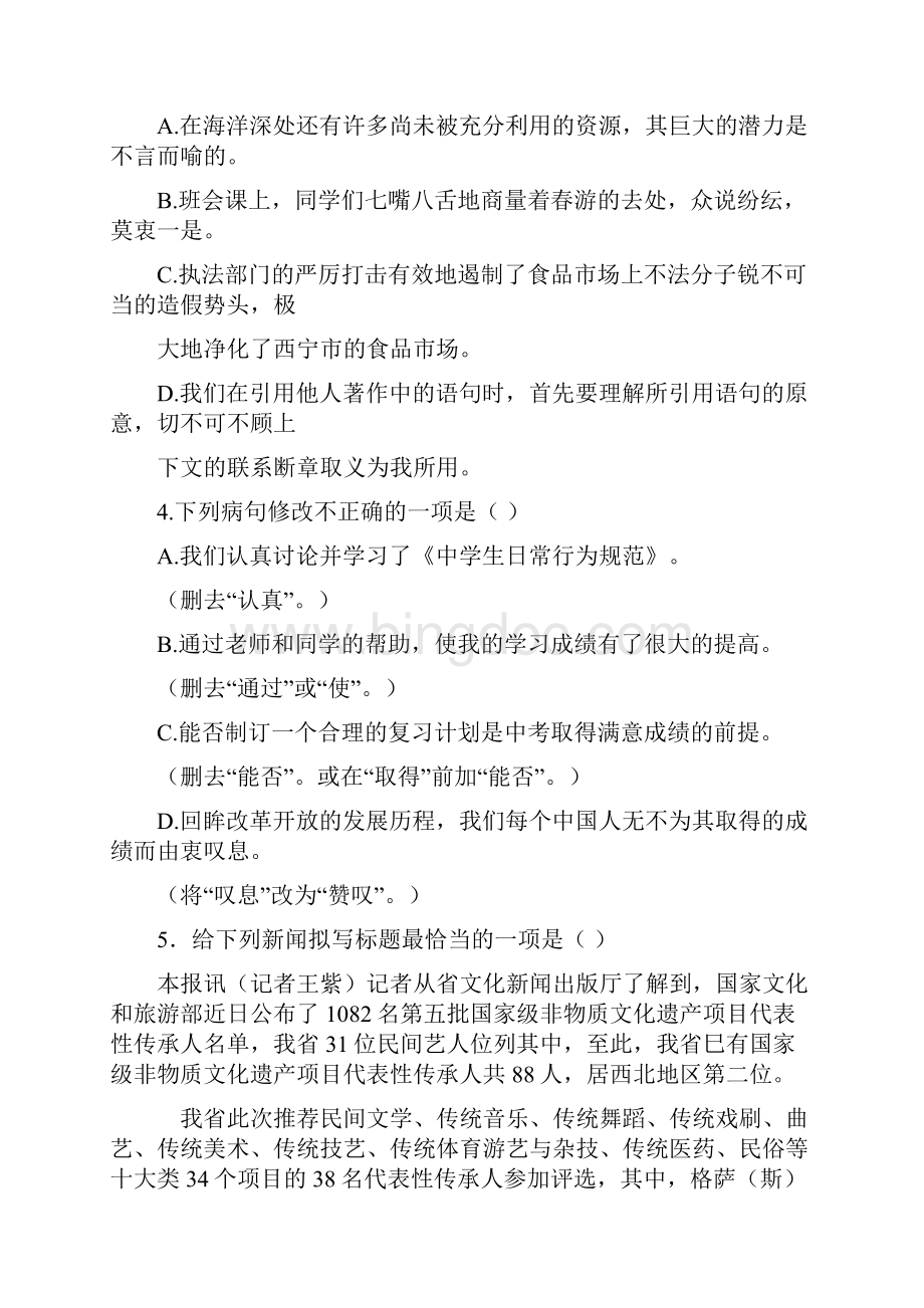 青海省西宁市中考语文试题含答案.docx_第2页