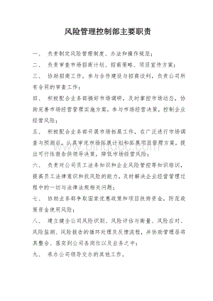 风险管理控制部主要职责Word文档格式.docx