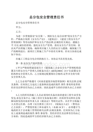 总分包安全管理责任书Word格式.docx