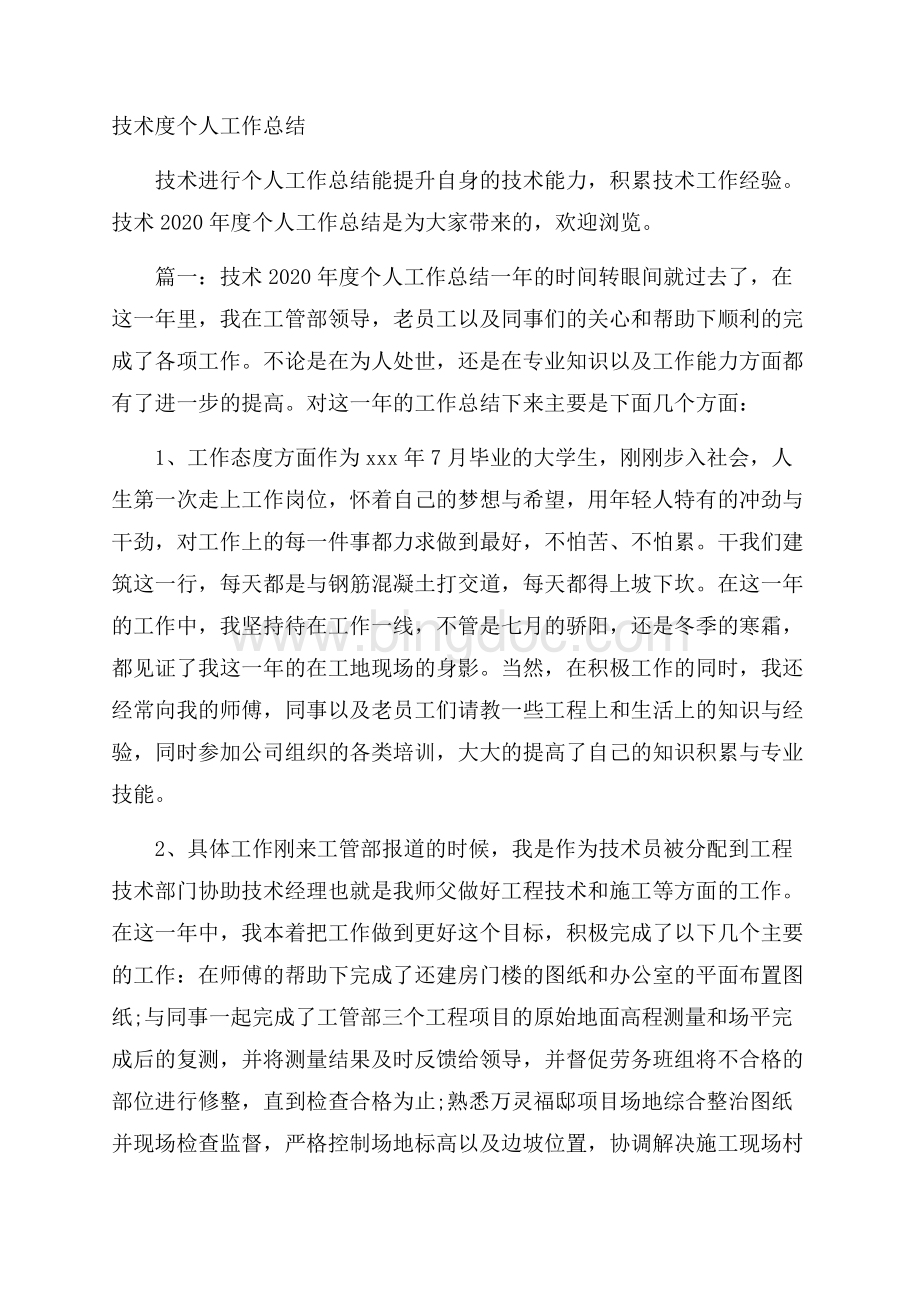 技术度个人工作总结Word文档格式.docx