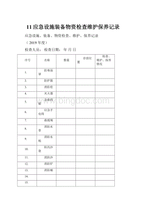 11应急设施装备物资检查维护保养记录Word下载.docx