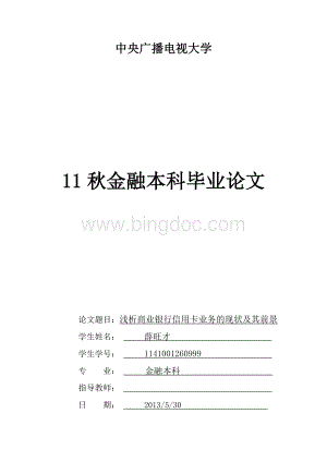 浅析商业银行信用卡业务的现状及其前景Word文档下载推荐.doc