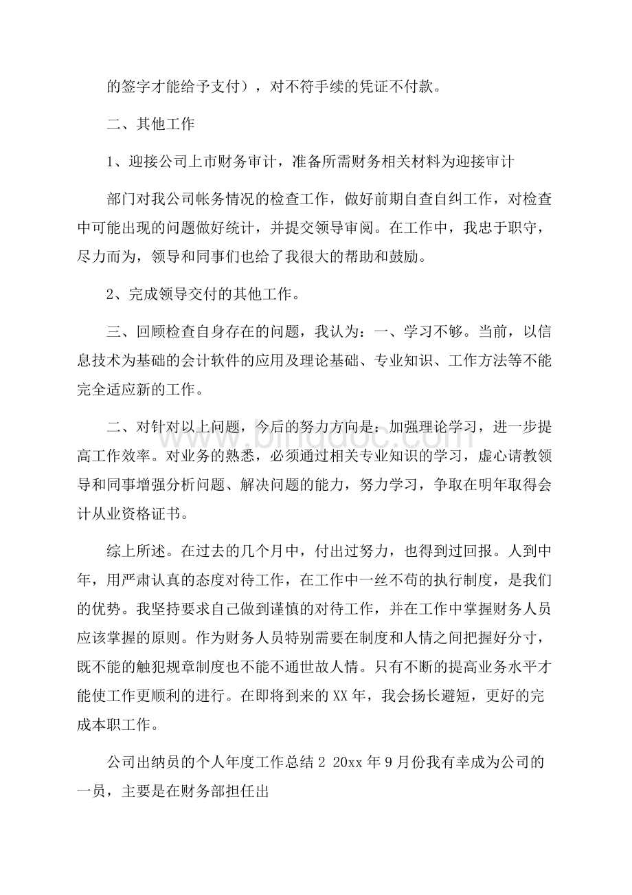 公司出纳员的个人年度工作总结文档格式.docx_第2页