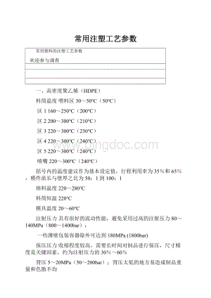 常用注塑工艺参数文档格式.docx