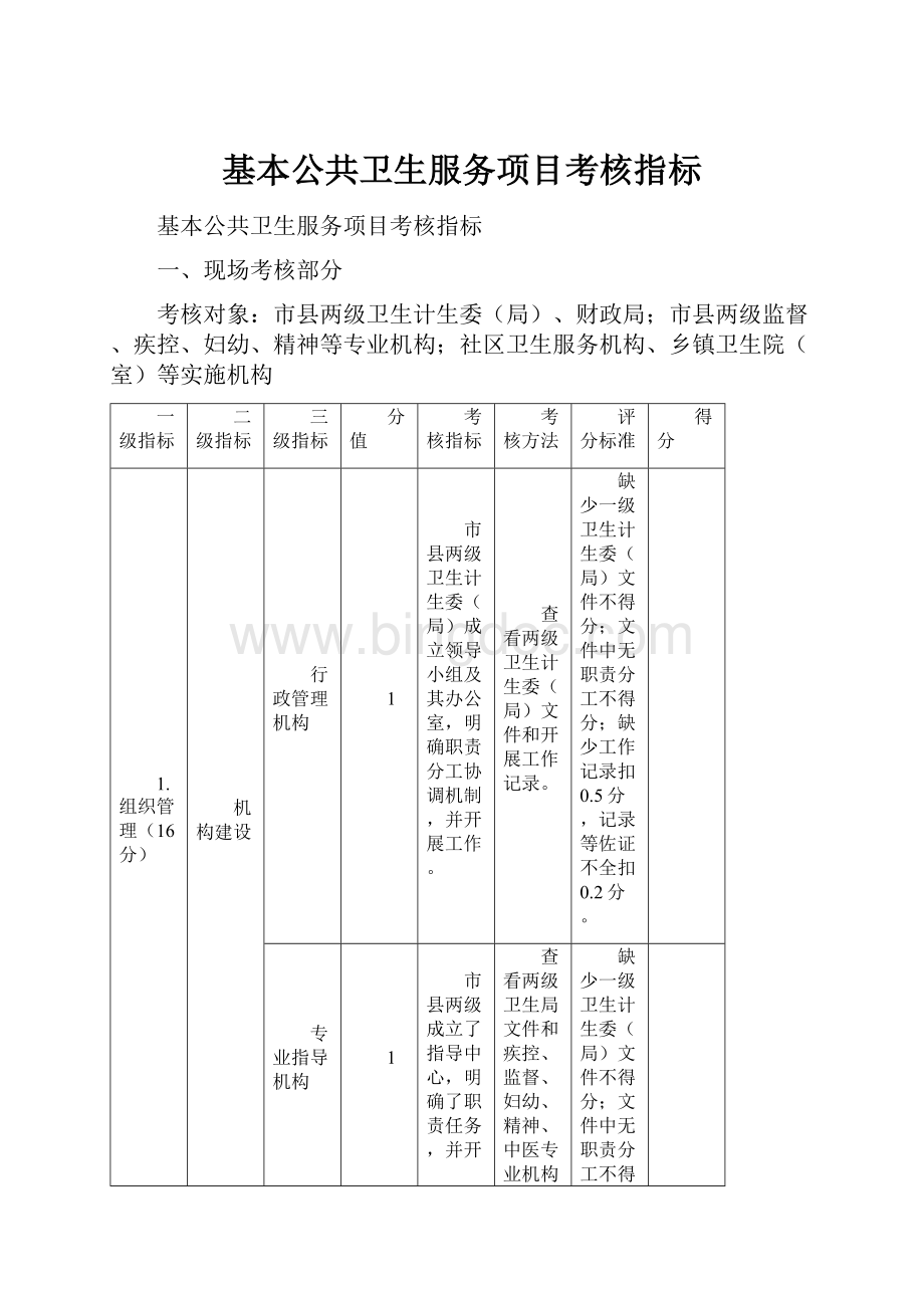 基本公共卫生服务项目考核指标.docx_第1页