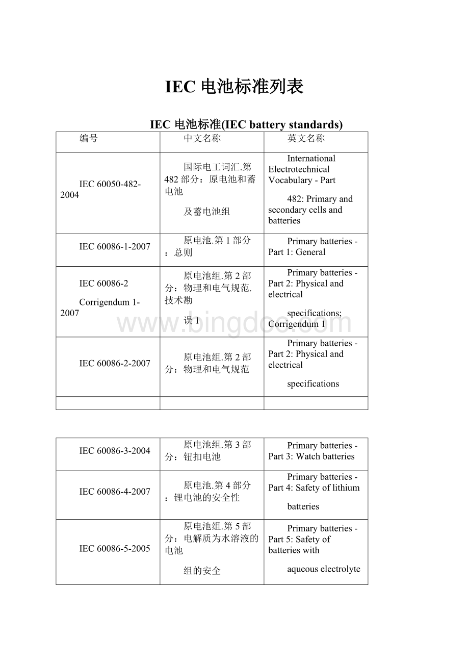 IEC电池标准列表Word格式.docx_第1页