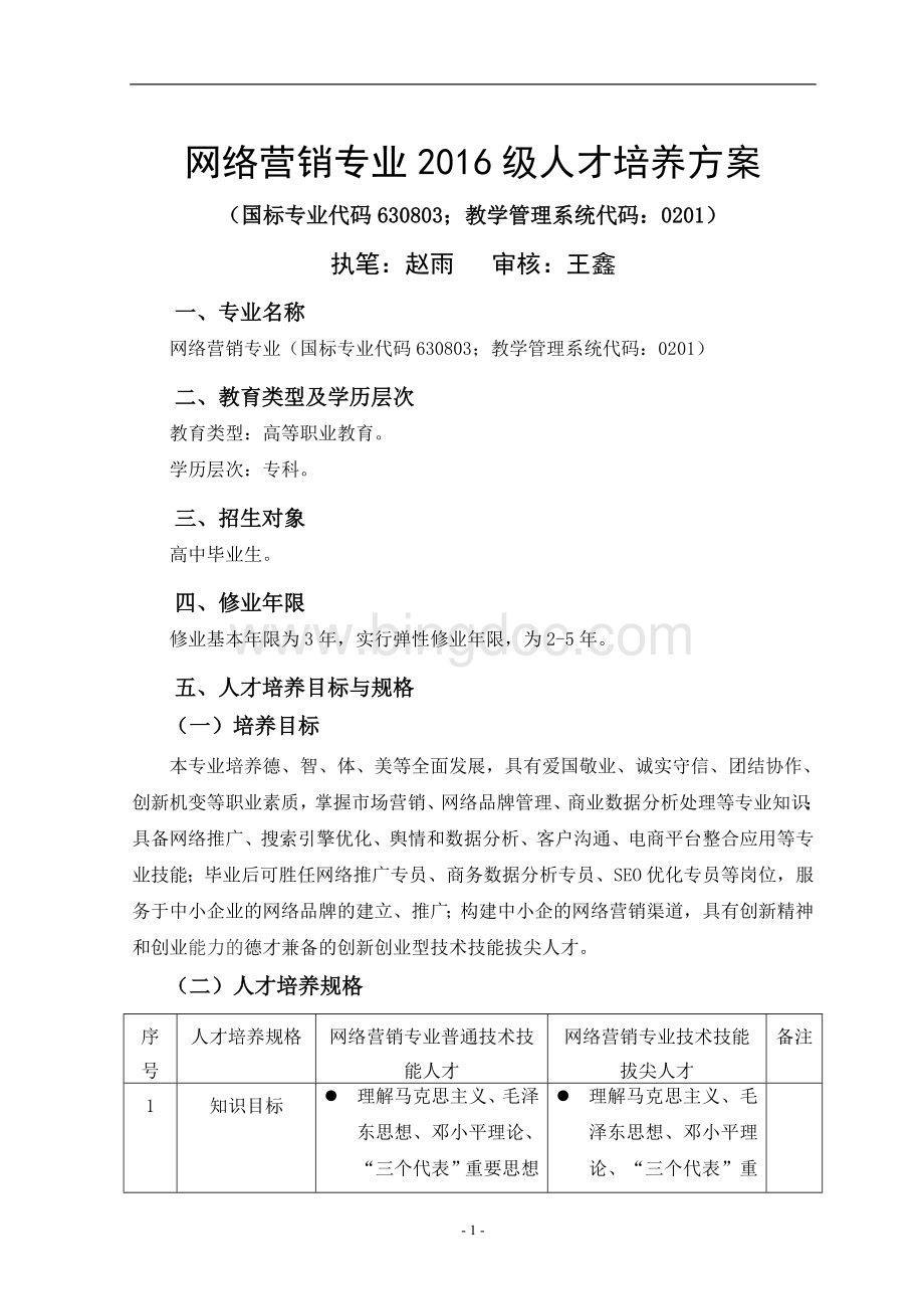 网络营销专业人才培养方案(普通).doc_第3页