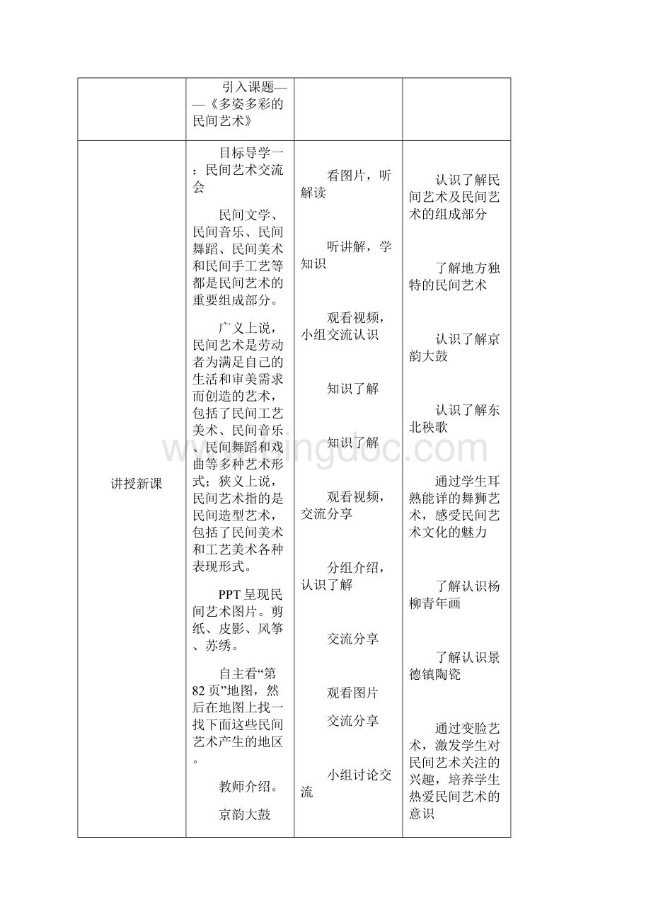 部编版小学道德与法治四年级下册11课《多姿多彩的民间艺术》教案Word文档格式.docx_第2页