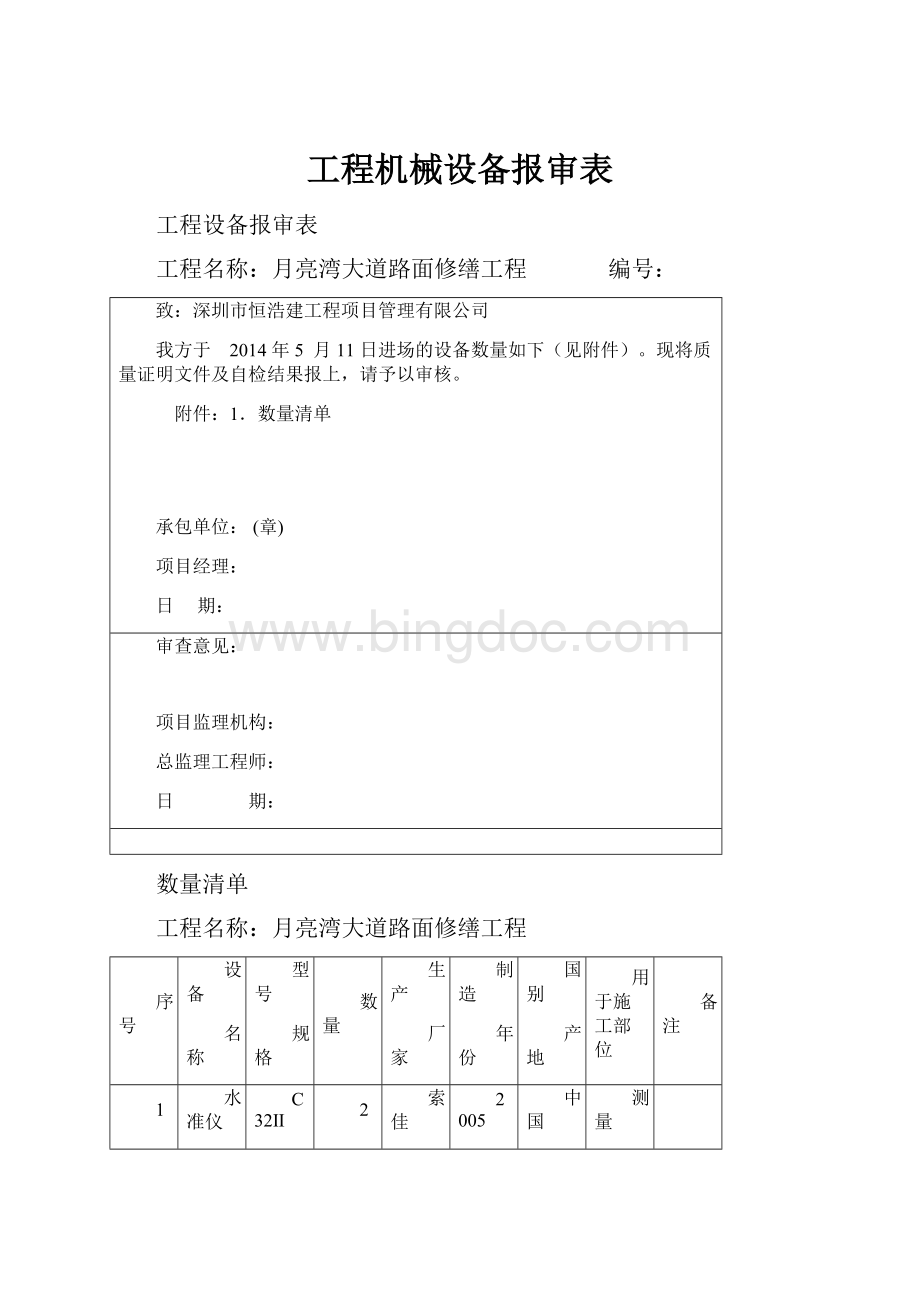 工程机械设备报审表Word文档格式.docx_第1页