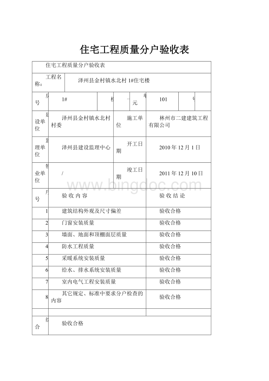 住宅工程质量分户验收表.docx_第1页