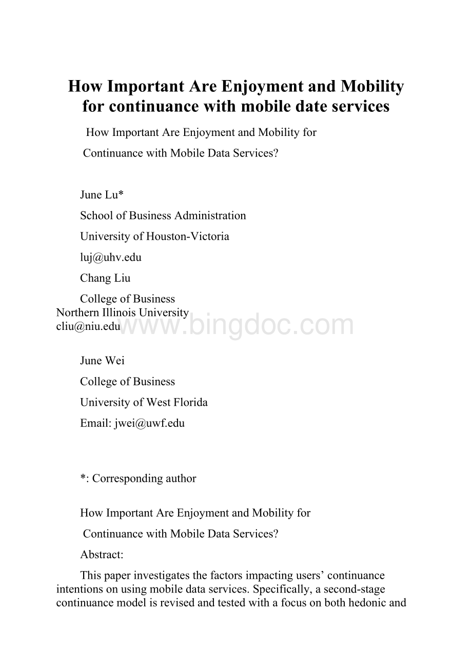 How Important Are Enjoyment and Mobility for continuance with mobile date services.docx_第1页