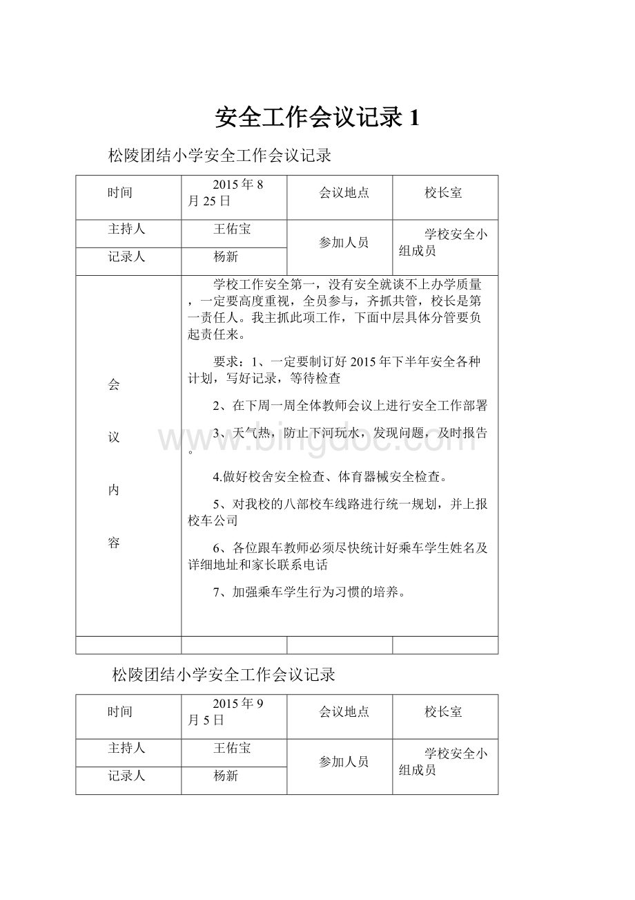 安全工作会议记录1文档格式.docx_第1页