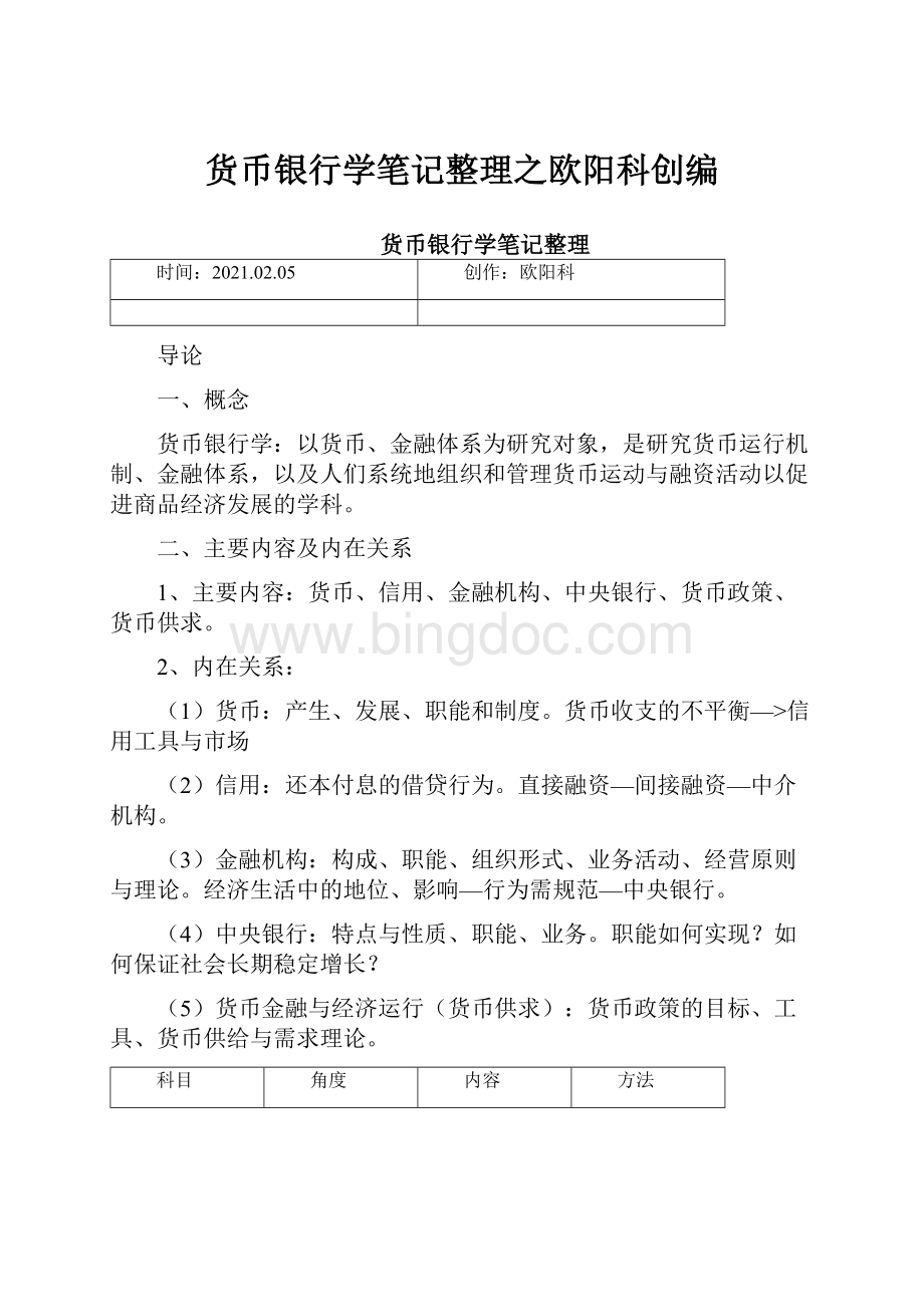 货币银行学笔记整理之欧阳科创编.docx_第1页