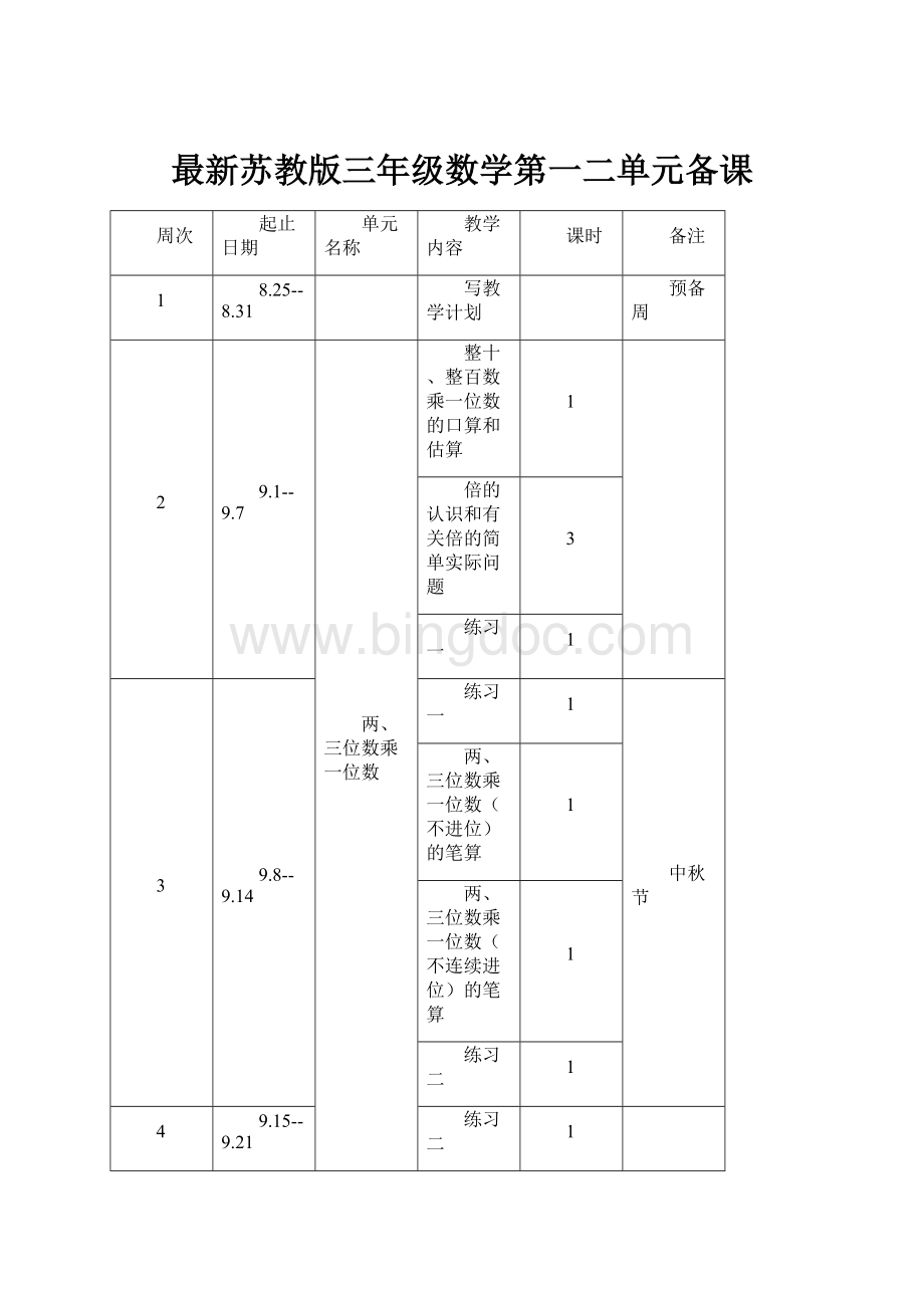 最新苏教版三年级数学第一二单元备课Word格式.docx