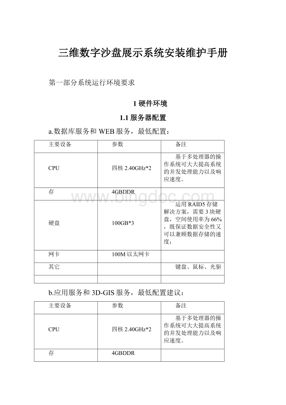 三维数字沙盘展示系统安装维护手册文档格式.docx