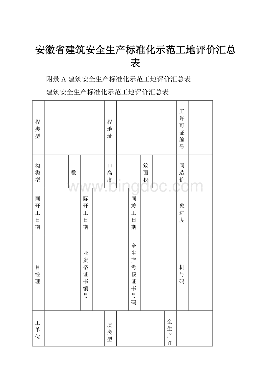 安徽省建筑安全生产标准化示范工地评价汇总表.docx_第1页