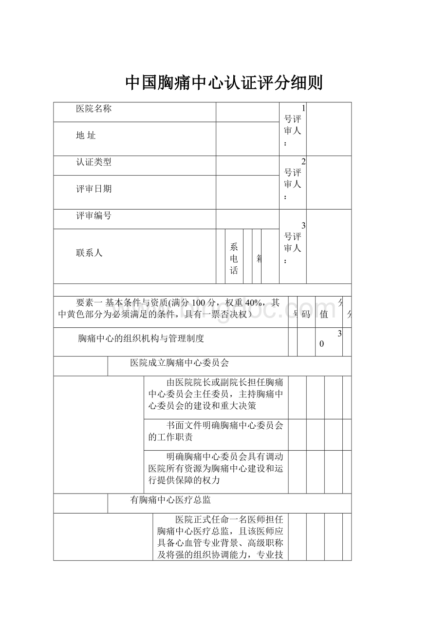 中国胸痛中心认证评分细则Word文档格式.docx_第1页