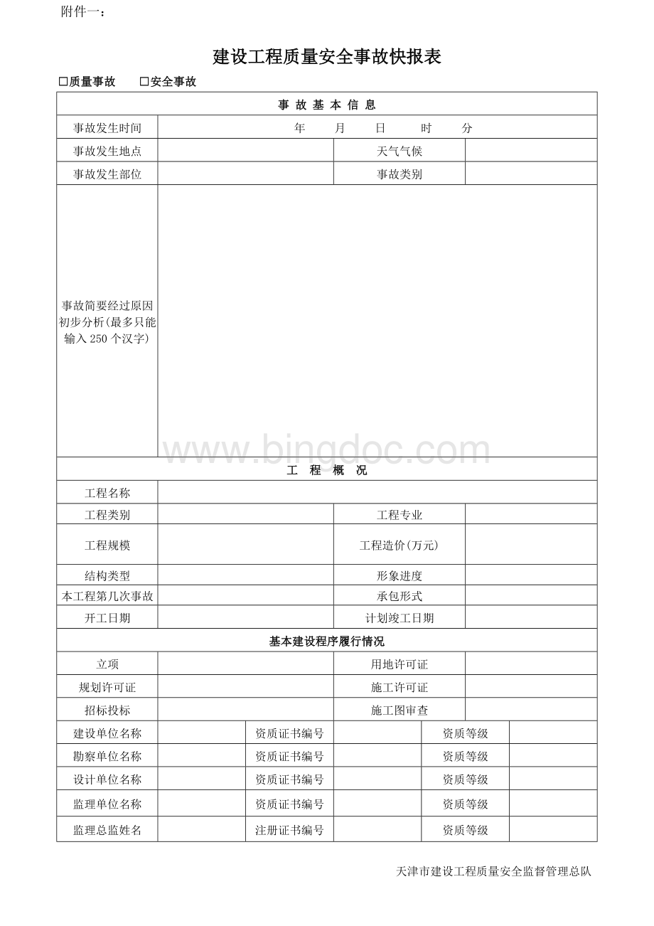 建设工程质量安全事故快报表文档格式.doc