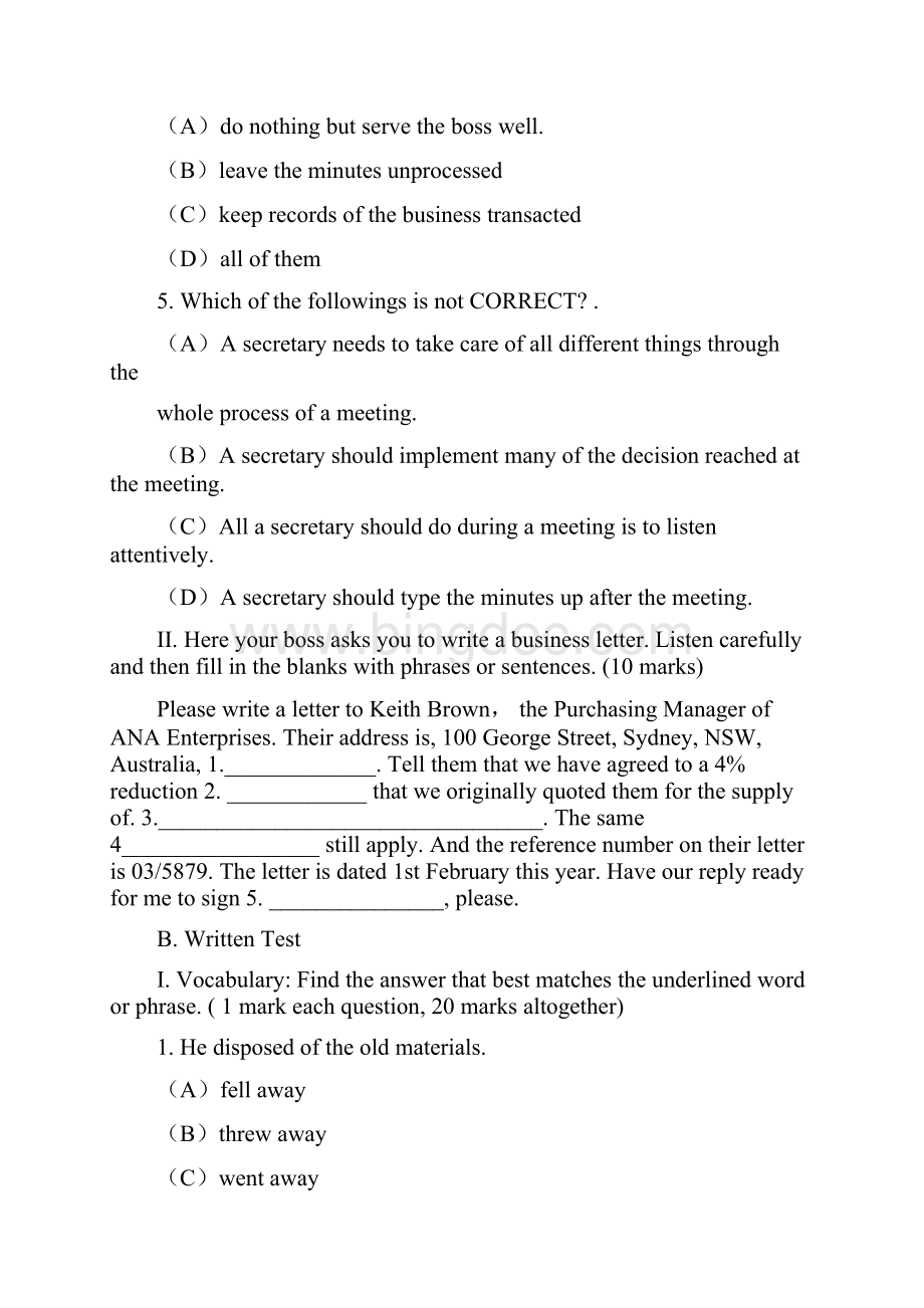 涉外秘书英语试题及答案小猪整理Word文档格式.docx_第2页