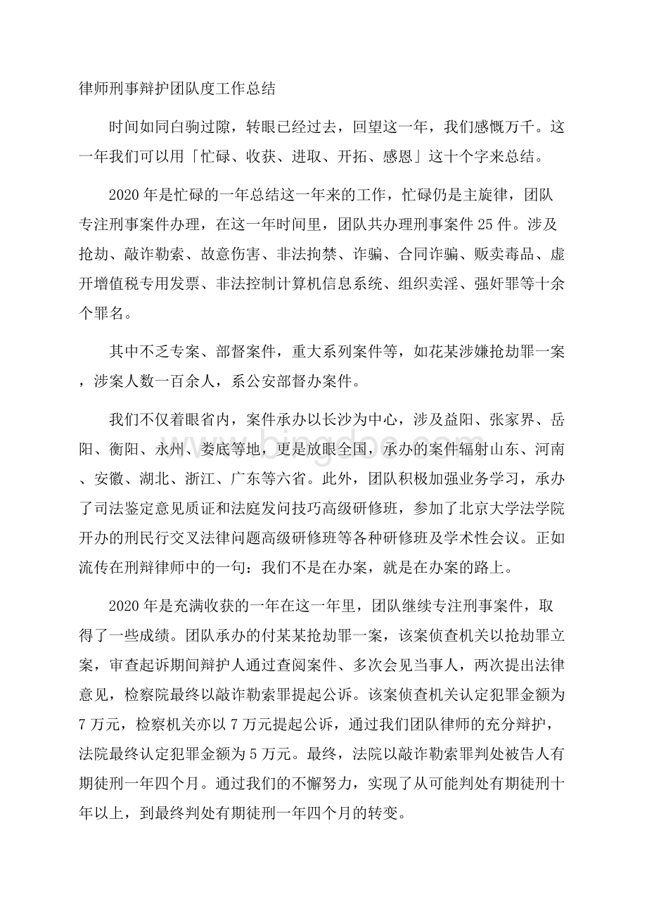 律师刑事辩护团队度工作总结Word格式.docx