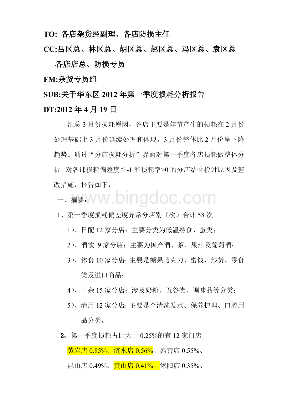 第一季度损耗分析报告Word格式文档下载.doc_第1页