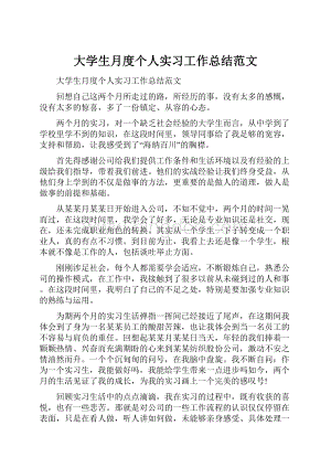 大学生月度个人实习工作总结范文Word文档格式.docx