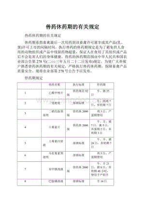 兽药休药期的有关规定Word文档下载推荐.docx