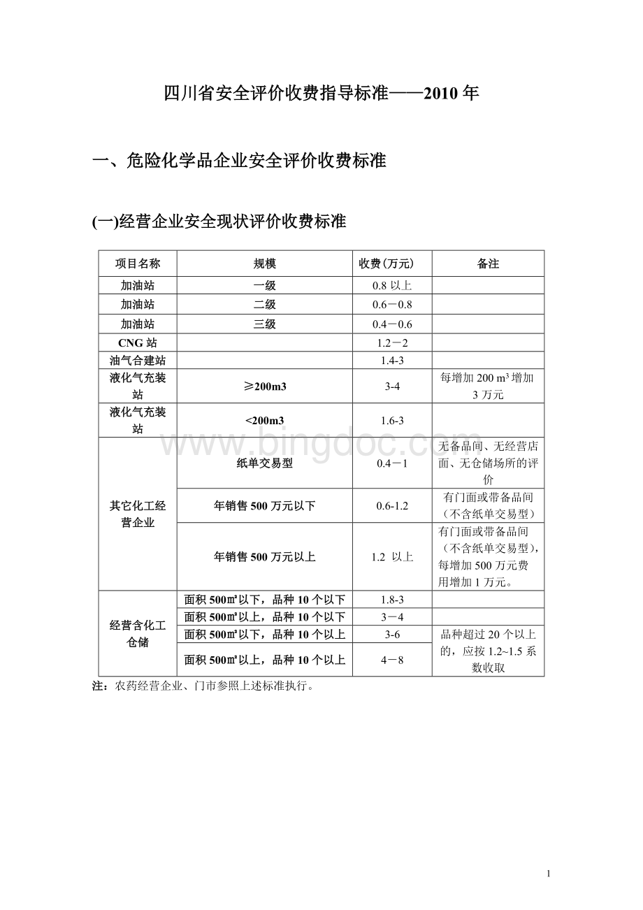 四川省安全评价收费指导标准2010Word格式.doc