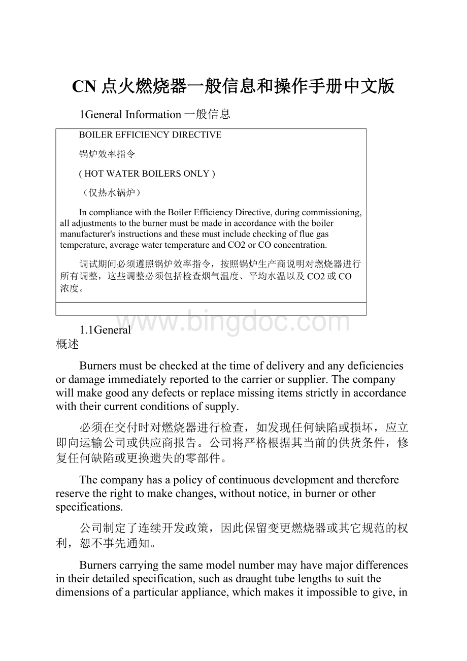 CN点火燃烧器一般信息和操作手册中文版.docx_第1页