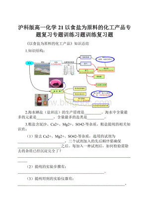 沪科版高一化学21以食盐为原料的化工产品专题复习专题训练习题训练复习题.docx