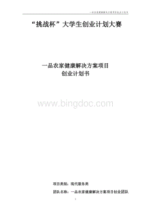 一品农家健康解决方案项目创业计划书.doc