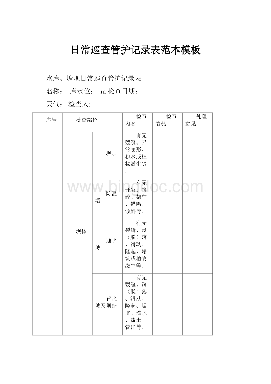 日常巡查管护记录表范本模板Word文件下载.docx