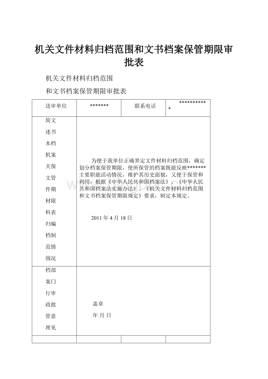 机关文件材料归档范围和文书档案保管期限审批表.docx_第1页