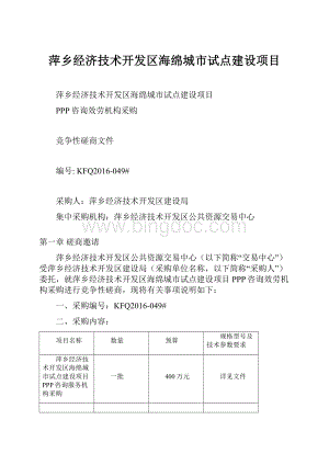 萍乡经济技术开发区海绵城市试点建设项目Word下载.docx