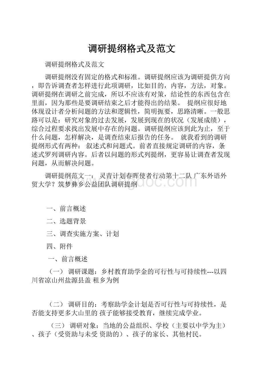 调研提纲格式及范文Word文档格式.docx