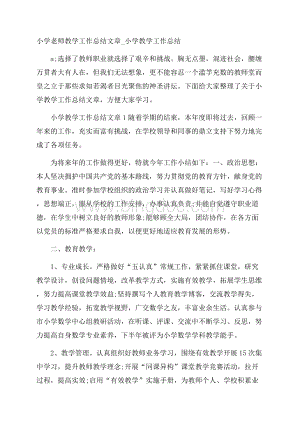 小学老师教学工作总结文章_小学教学工作总结.docx