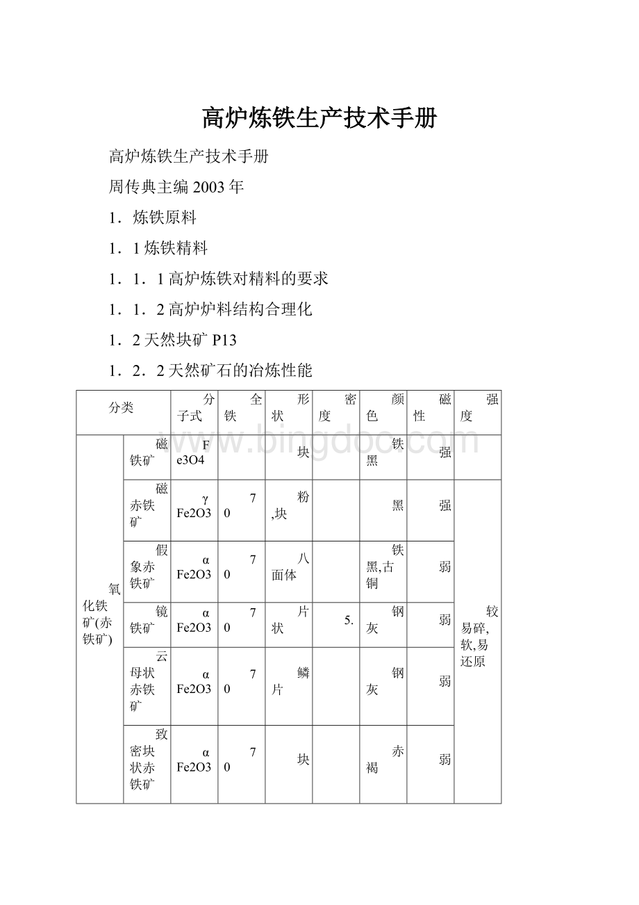 高炉炼铁生产技术手册Word文件下载.docx