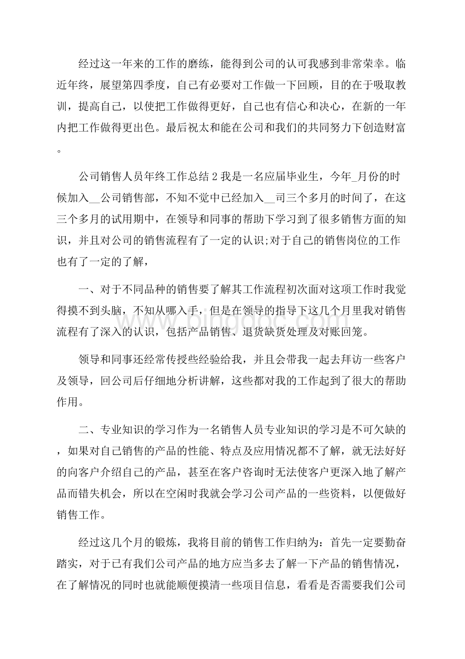 公司销售人员年终工作总结五篇文档格式.docx_第2页