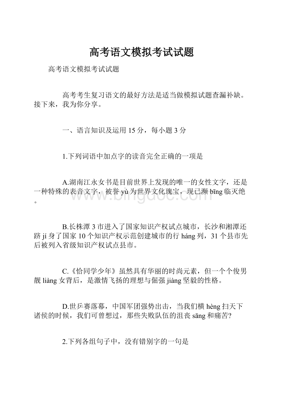 高考语文模拟考试试题.docx