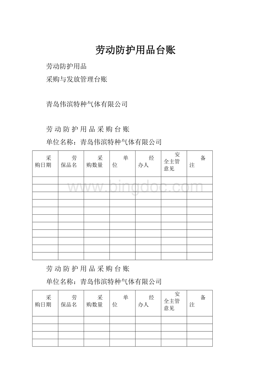 劳动防护用品台账Word文档下载推荐.docx