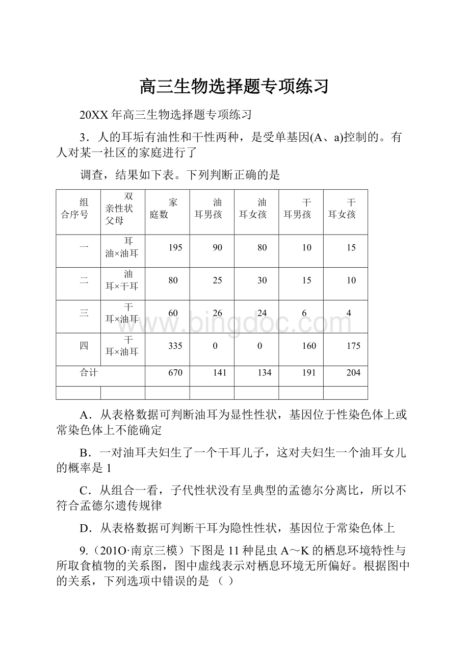 高三生物选择题专项练习Word格式.docx_第1页