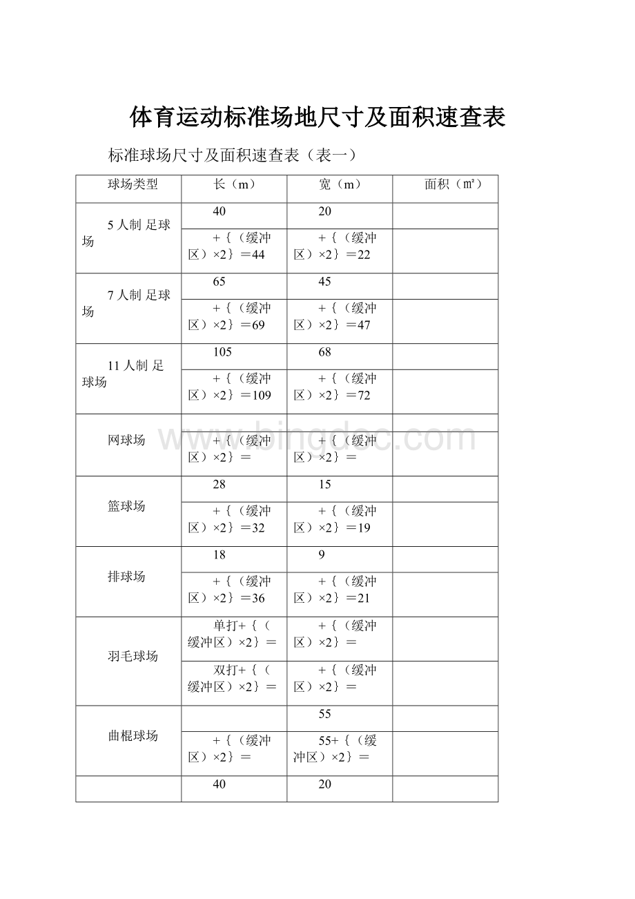 体育运动标准场地尺寸及面积速查表.docx_第1页