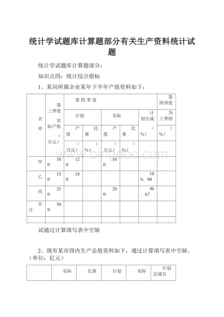 统计学试题库计算题部分有关生产资料统计试题.docx_第1页