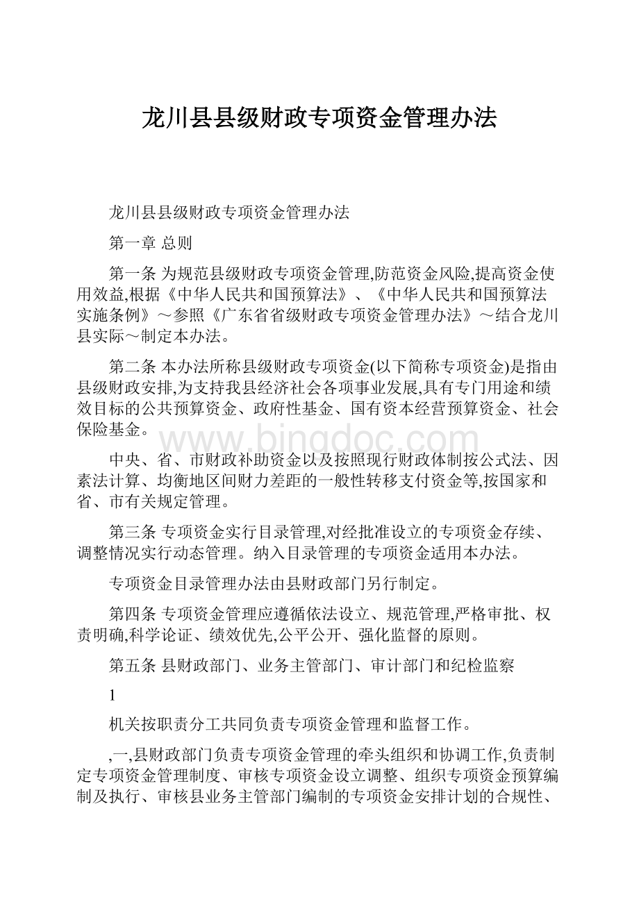 龙川县县级财政专项资金管理办法.docx_第1页