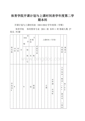 体育学院开课计划与上课时间表学年度第二学期本科.docx