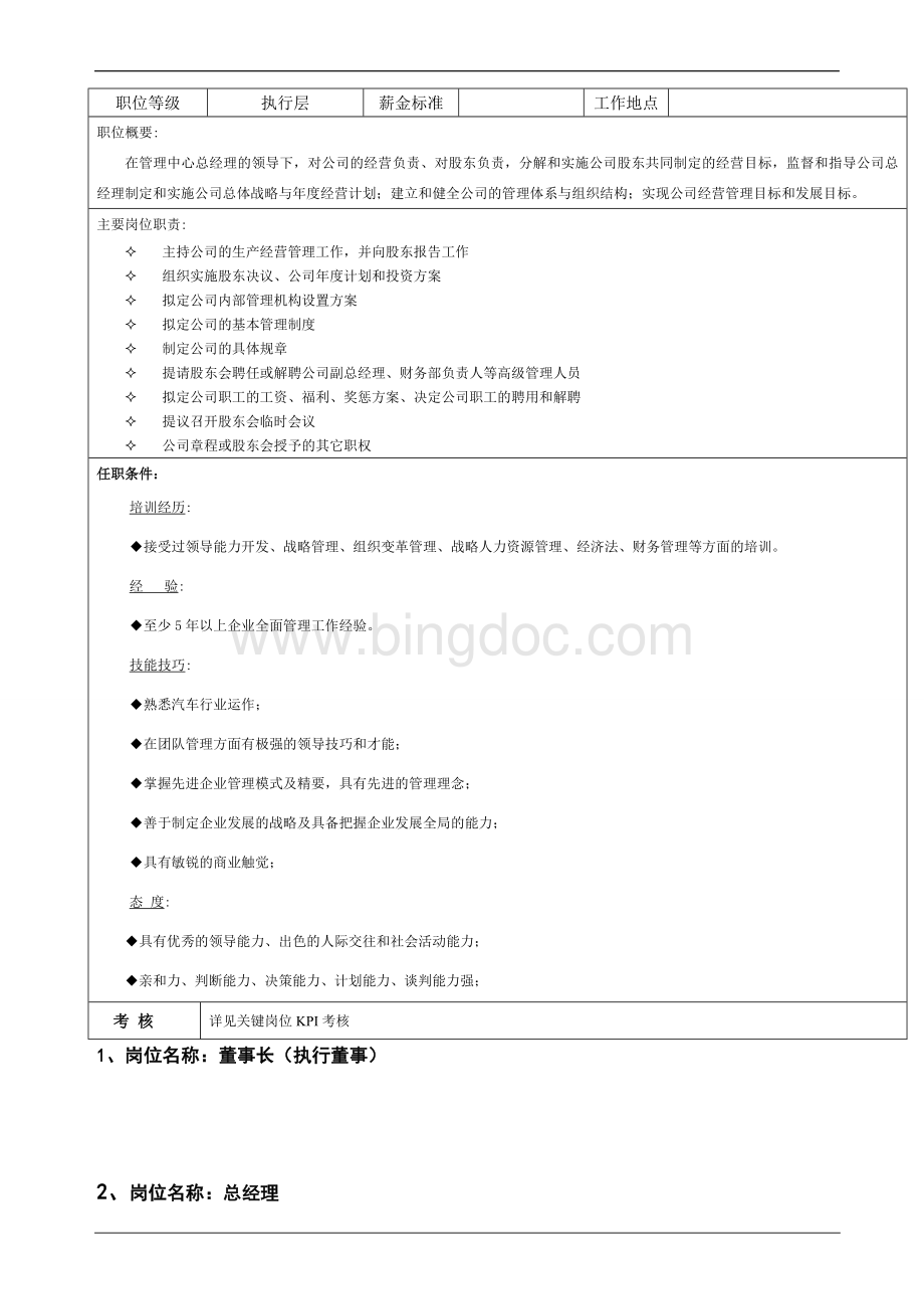 广汇汽车集团公司关键岗位岗位职责及KPI考核指标.doc_第3页